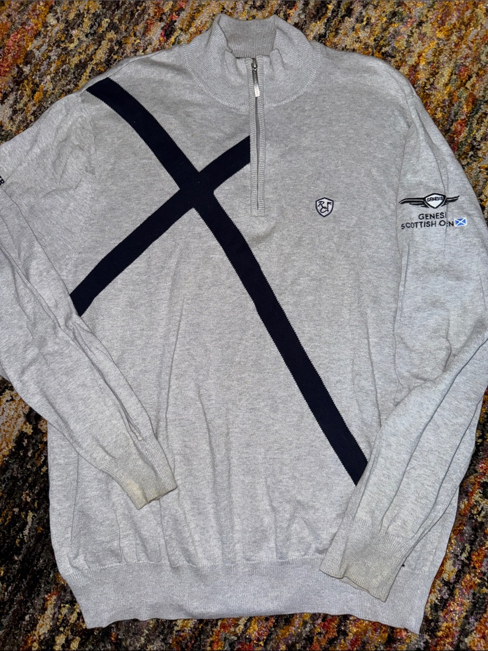 Saltire Scottish Open 1/4 Zip Sweater with Navy Cross Detail XL